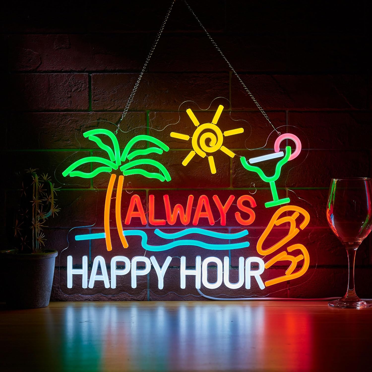 Neon Sign Party - 올웨이즈 해피 아워 맥주 바 네온사인
