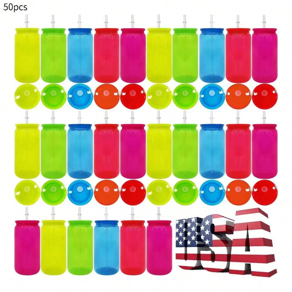 Plastic Cup 50Pcs - 50개입 미국 창고 16온스 네온 형광