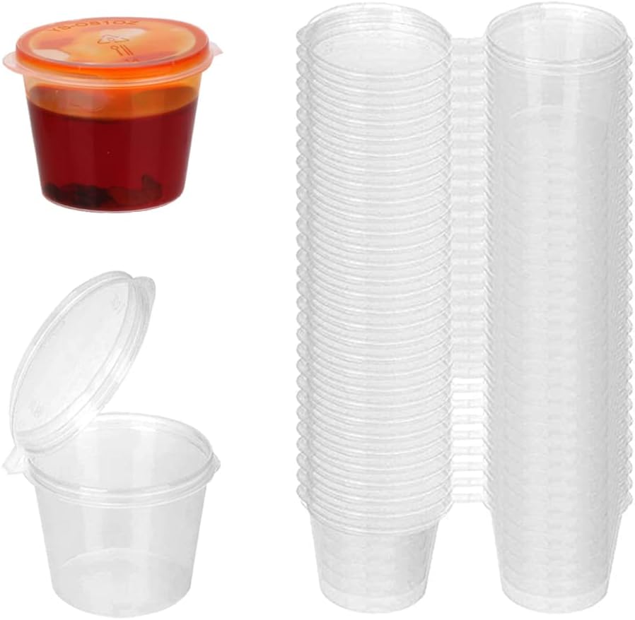 Plastic Cup 50Pcs - 일회용 투명 플라스틱 소스컵 뚜껑 포함