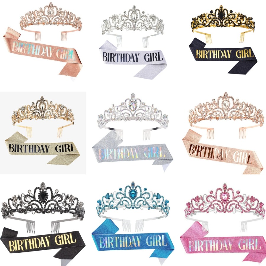 2피스 세트 라인스톤 크리스탈 크라운 티아라 & “생일 - Birthday Sash Glitter 리뷰 및 가격