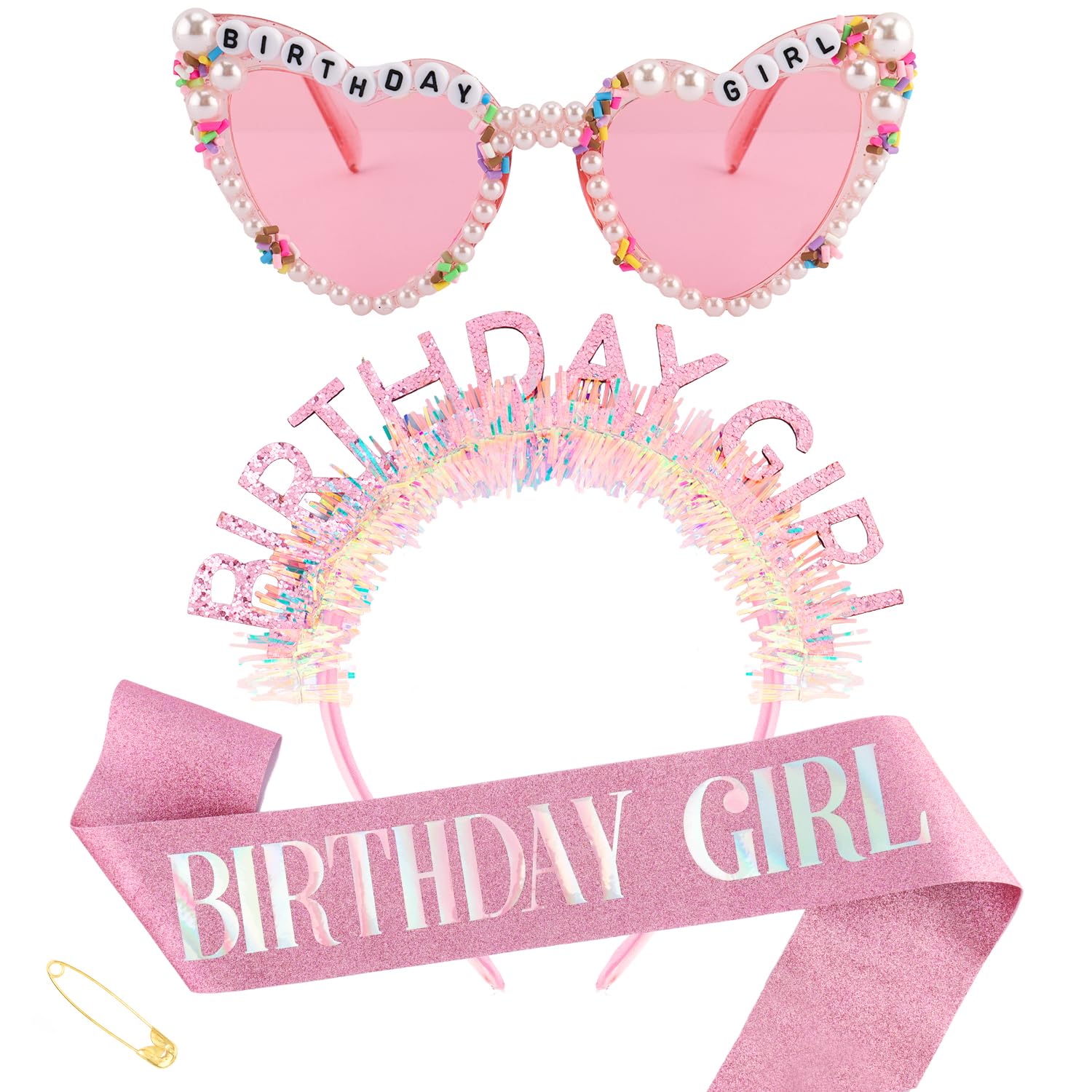 생일 소녀 헤어밴드, 띠, 선글라스 세트, 핑크 생일  - Birthday Sash Glitter 리뷰 및 가격
